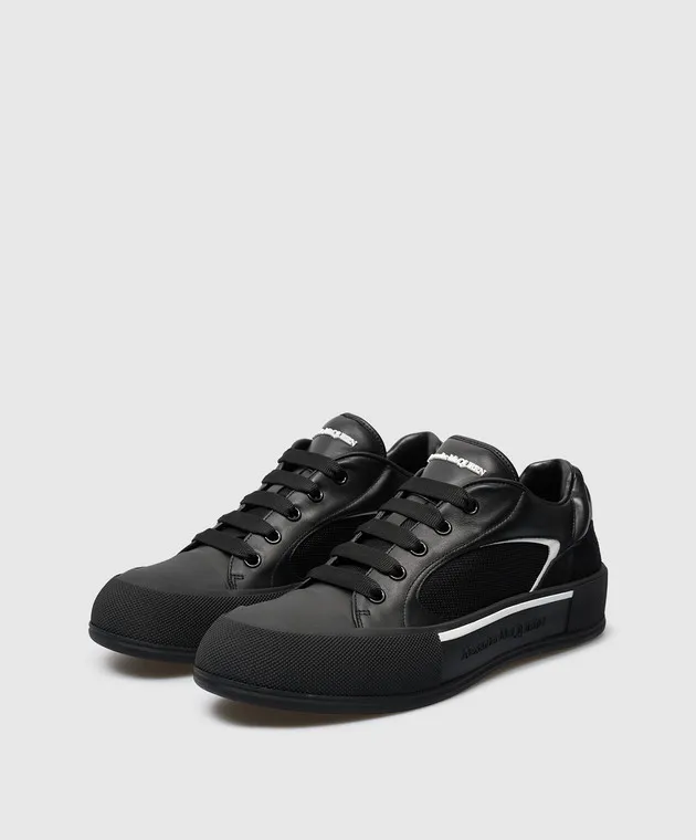 Alexander McQueen Black leather Skate Deck sneakers with logo