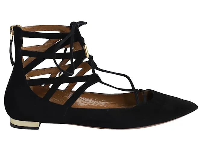 Aquazzura Belgravia Tobilleras Planos en Gamuza Negra Negro 