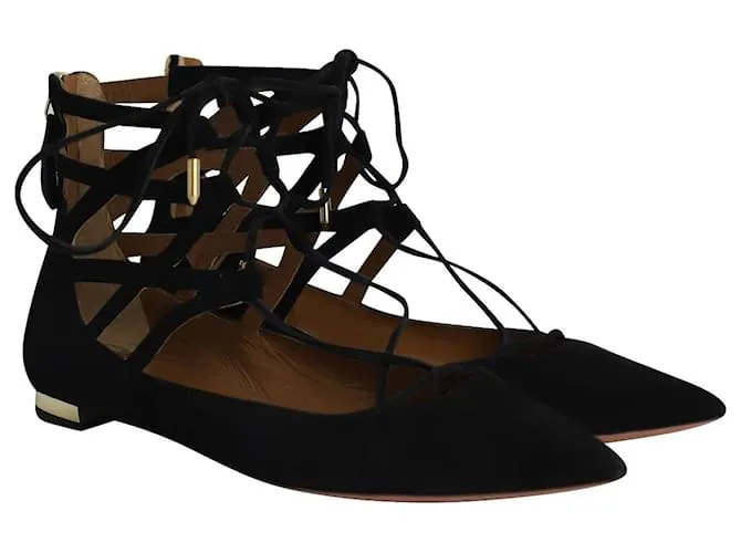 Aquazzura Belgravia Tobilleras Planos en Gamuza Negra Negro 