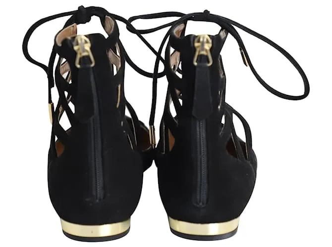 Aquazzura Belgravia Tobilleras Planos en Gamuza Negra Negro 