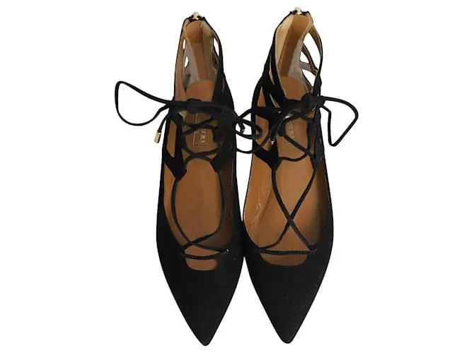 Aquazzura Belgravia Tobilleras Planos en Gamuza Negra Negro 