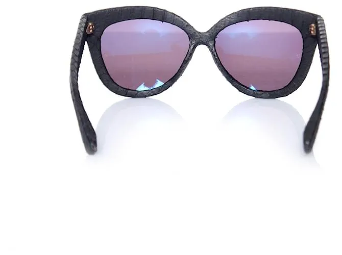 Autre Marque Linda Farrow Lujo, Gafas de sol estilo ojo de gato con piel de serpiente en negro. 