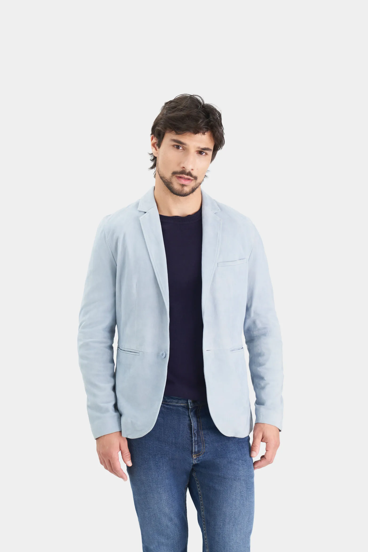 Blazer niger de gamuza para hombre fit semi ajustado