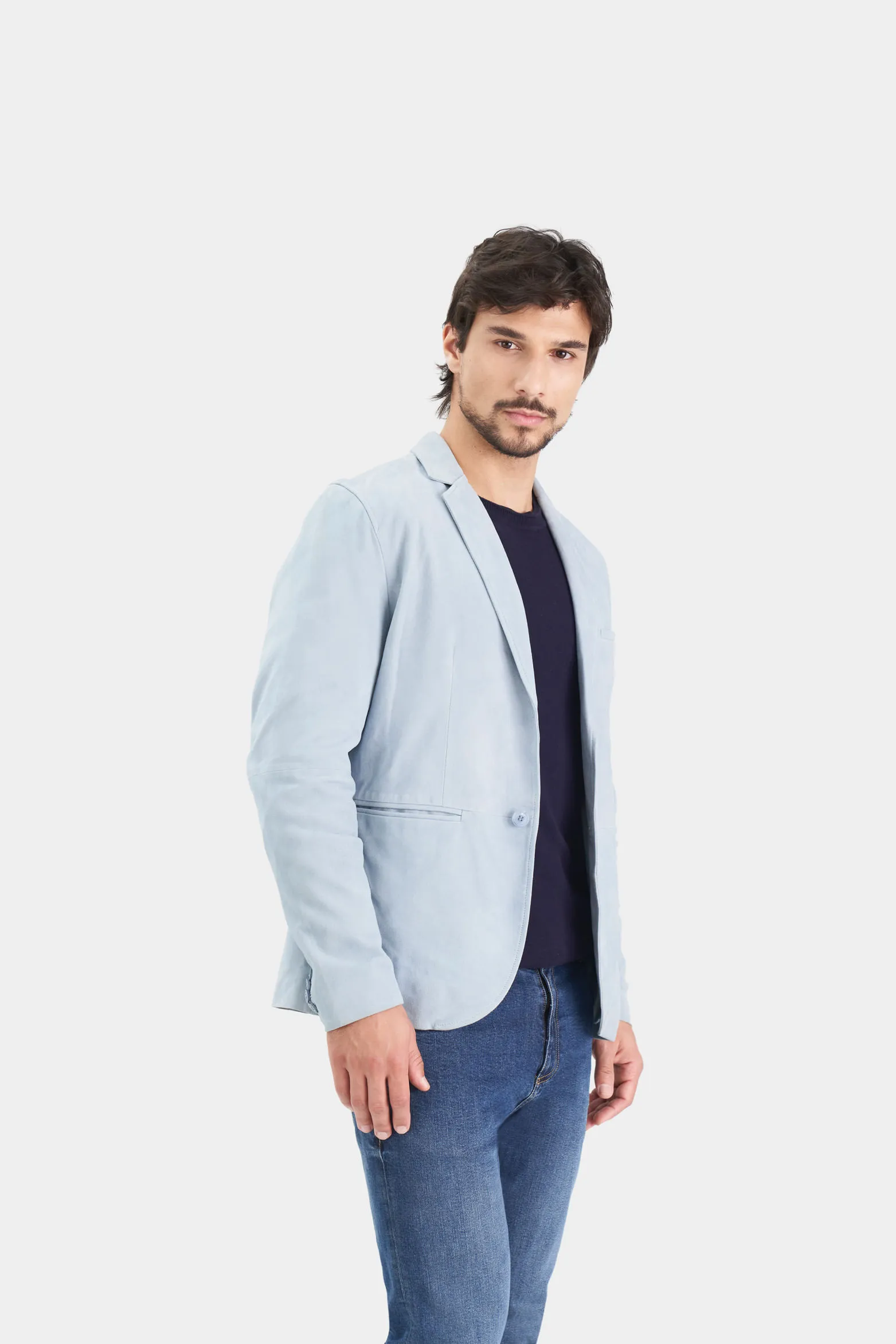 Blazer niger de gamuza para hombre fit semi ajustado