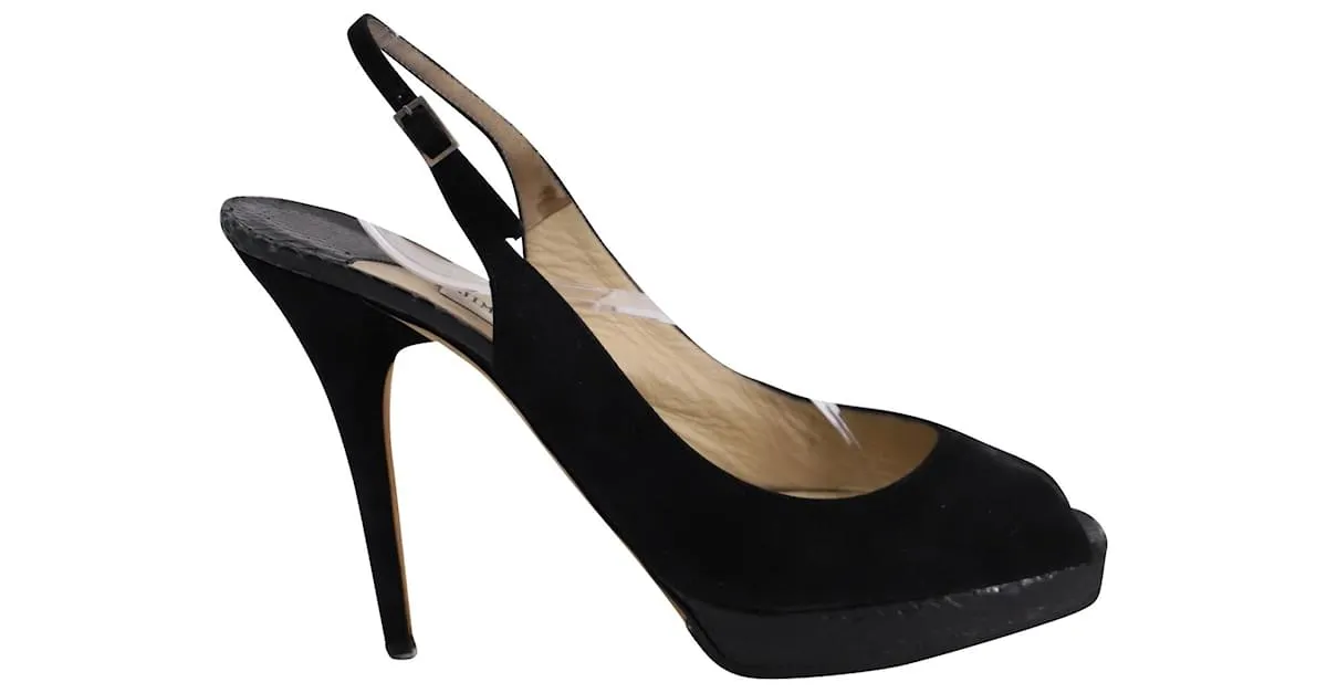 Bombas Jimmy Choo Open Toe Slingback en gamuza negra Negro 