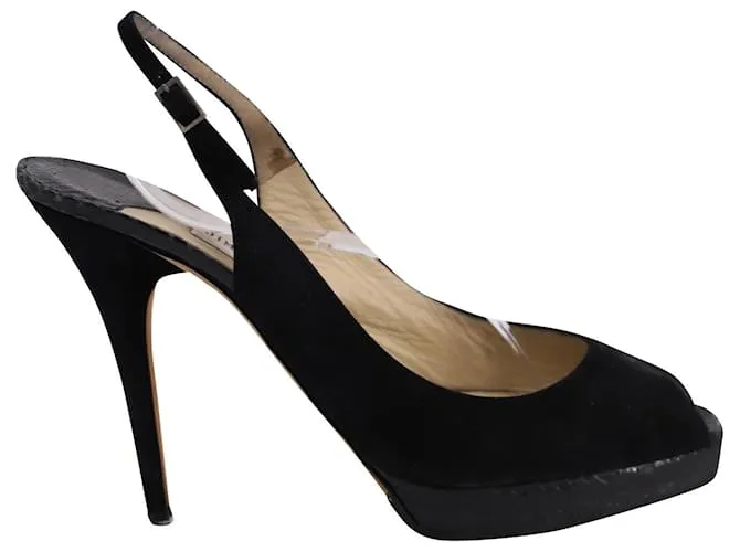 Bombas Jimmy Choo Open Toe Slingback en gamuza negra Negro 