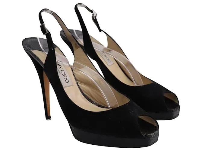 Bombas Jimmy Choo Open Toe Slingback en gamuza negra Negro 