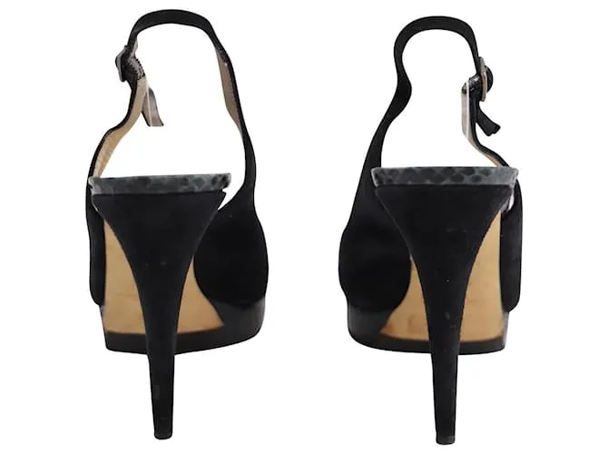 Bombas Jimmy Choo Open Toe Slingback en gamuza negra Negro 