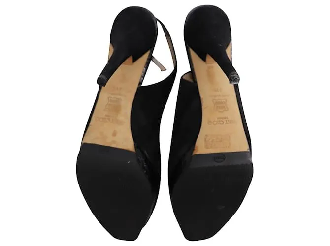 Bombas Jimmy Choo Open Toe Slingback en gamuza negra Negro 