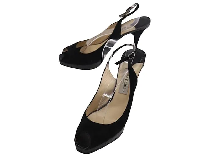 Bombas Jimmy Choo Open Toe Slingback en gamuza negra Negro 