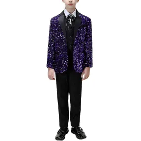 Boys Sequin Suit 3pcs Set Wedding Party Tuxedo