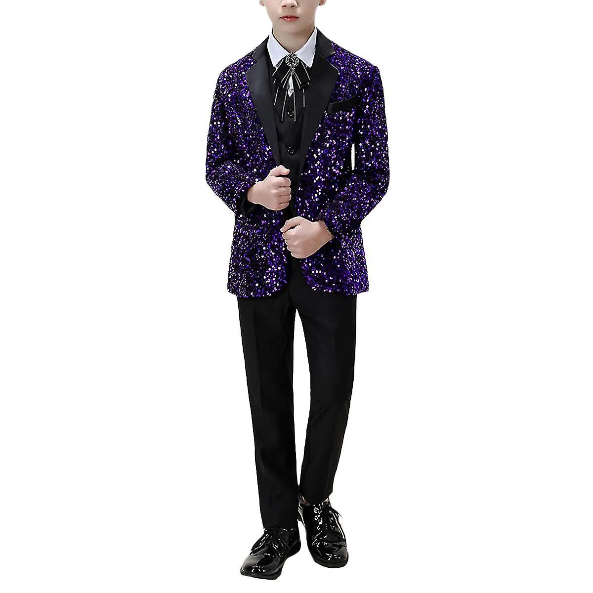 Boys Sequin Suit 3pcs Set Wedding Party Tuxedo