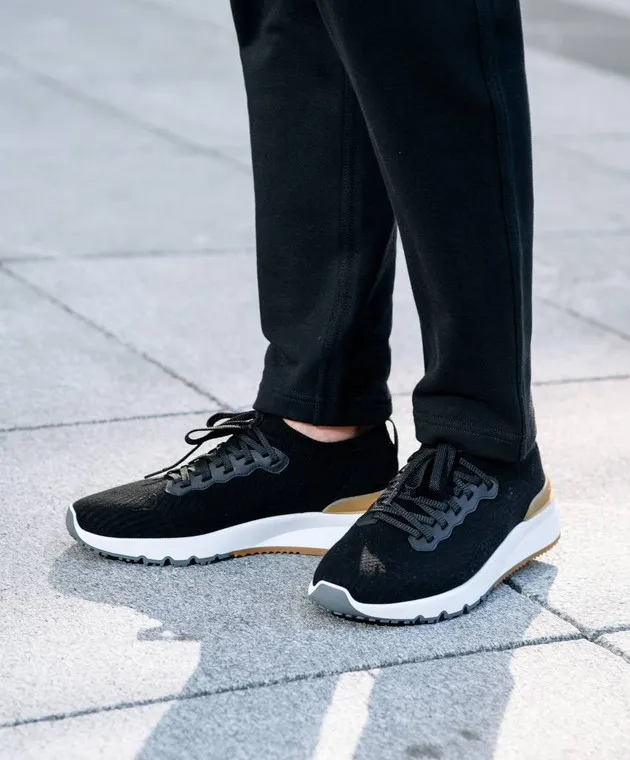 Brunello Cucinelli Black sneakers with leather inserts with a textured logo