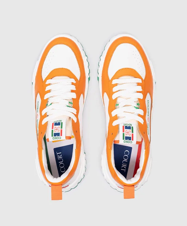 Casablanca The Court orange leather sneakers with logo