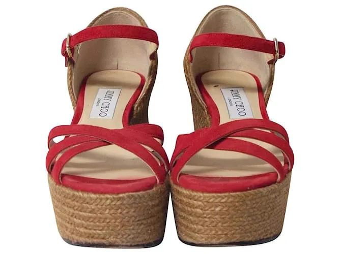 Cuña Plataforma Jimmy Choo Delaney en Gamuza Roja 