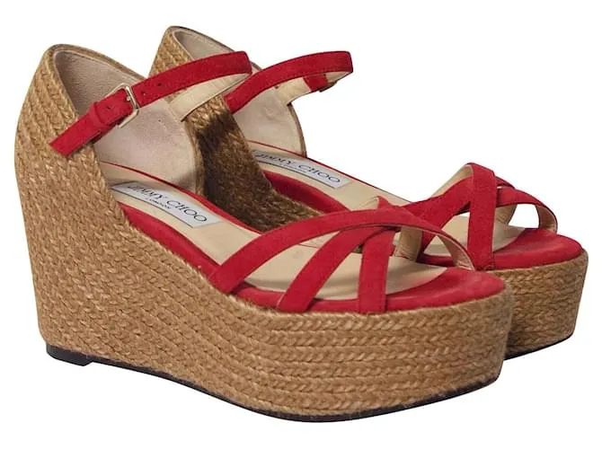 Cuña Plataforma Jimmy Choo Delaney en Gamuza Roja 