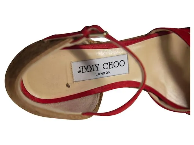 Cuña Plataforma Jimmy Choo Delaney en Gamuza Roja 