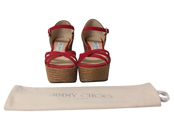 Cuña Plataforma Jimmy Choo Delaney en Gamuza Roja 