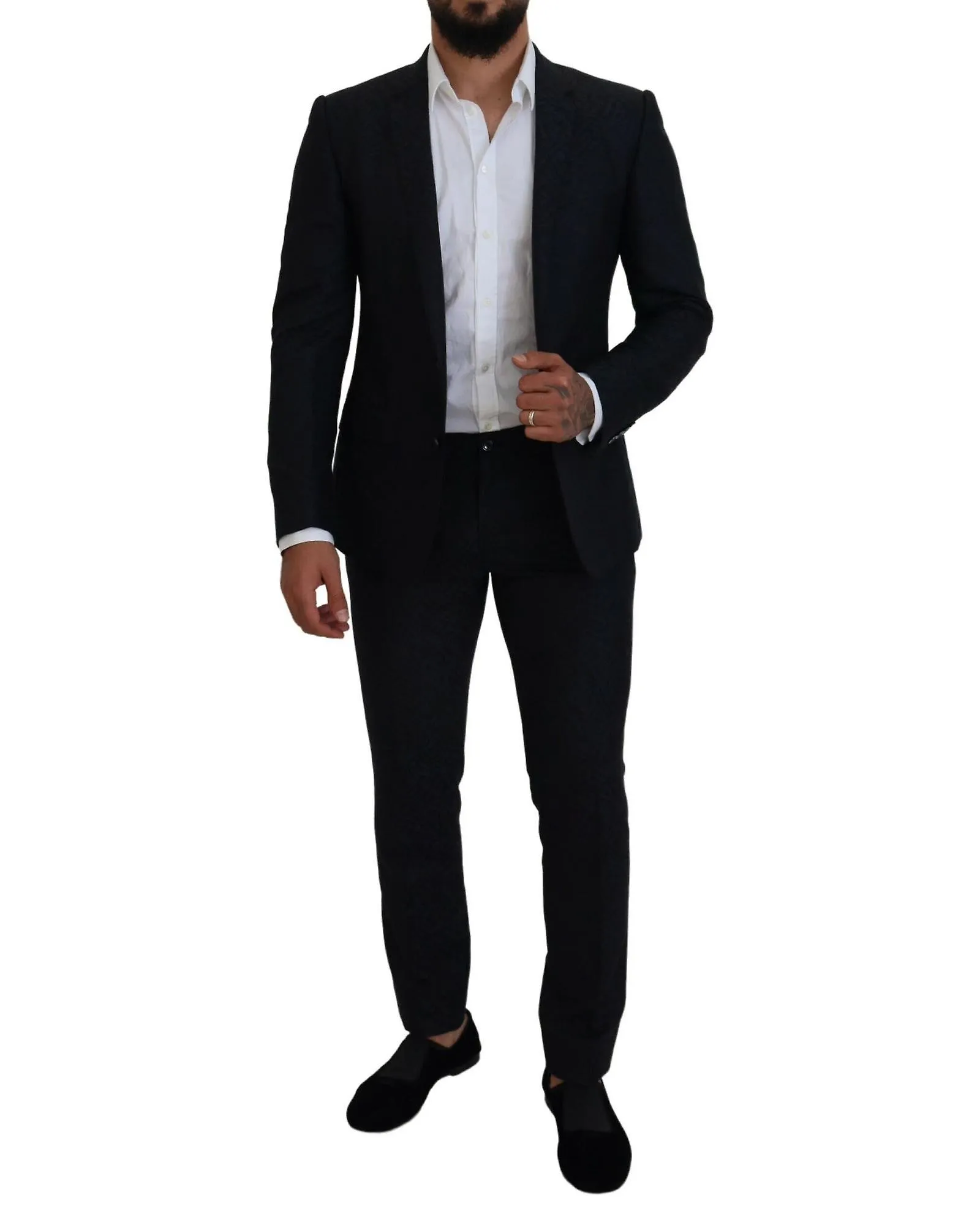 Dolce & Gabbana Dark  Slim Fit Suit with Silk Wool Blend