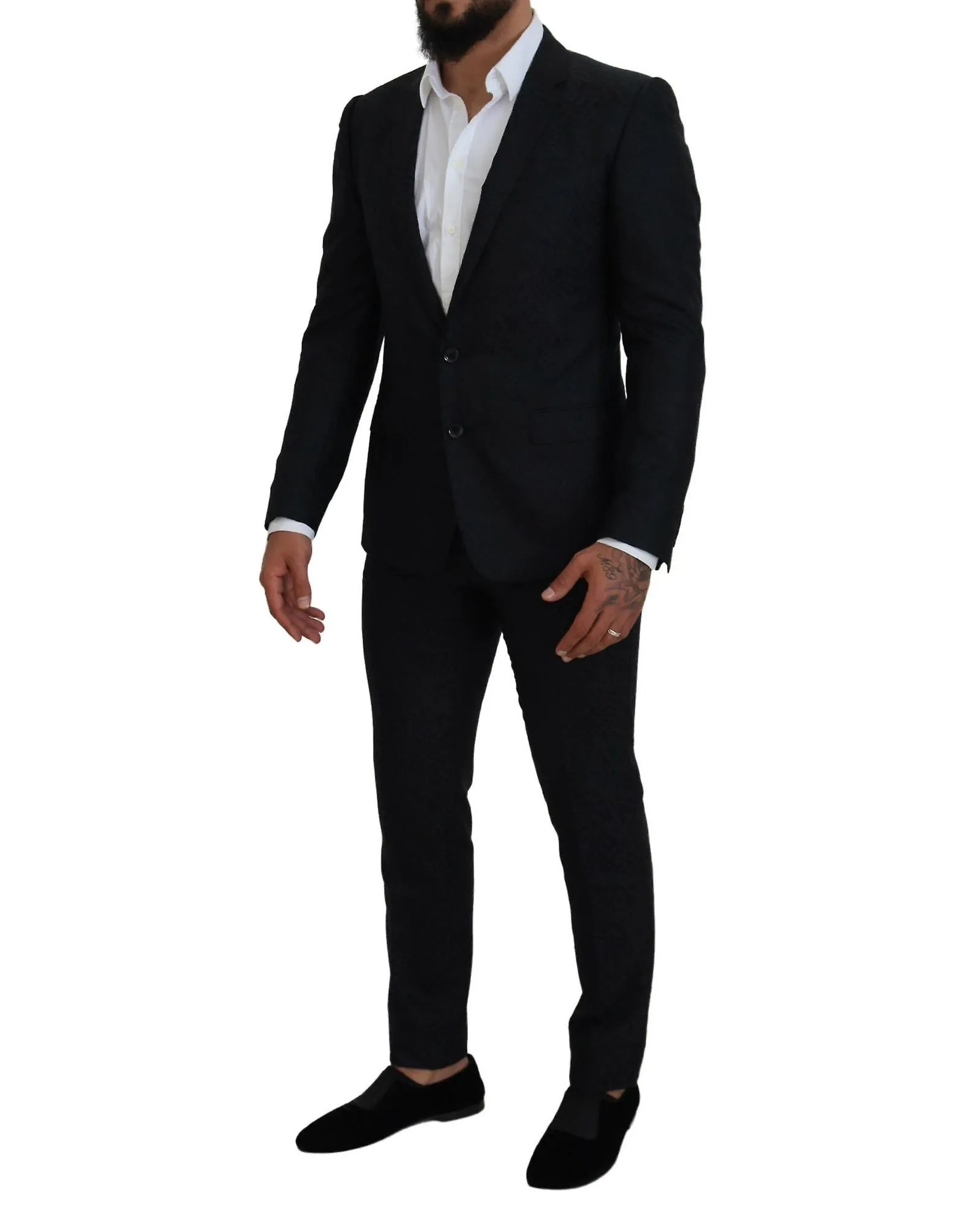 Dolce & Gabbana Dark  Slim Fit Suit with Silk Wool Blend