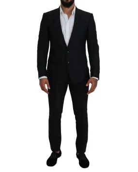 Dolce & Gabbana Dark  Slim Fit Suit with Silk Wool Blend