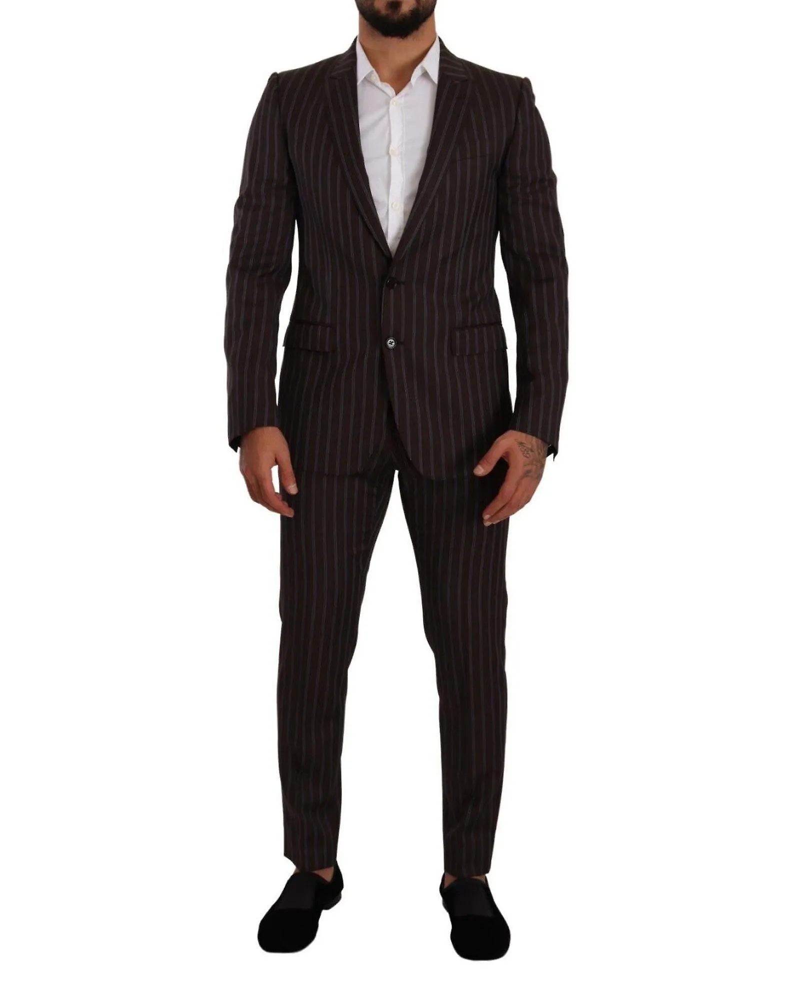 Dolce & Gabbana Maroon Striped Slim Fit 2 Piece Suit