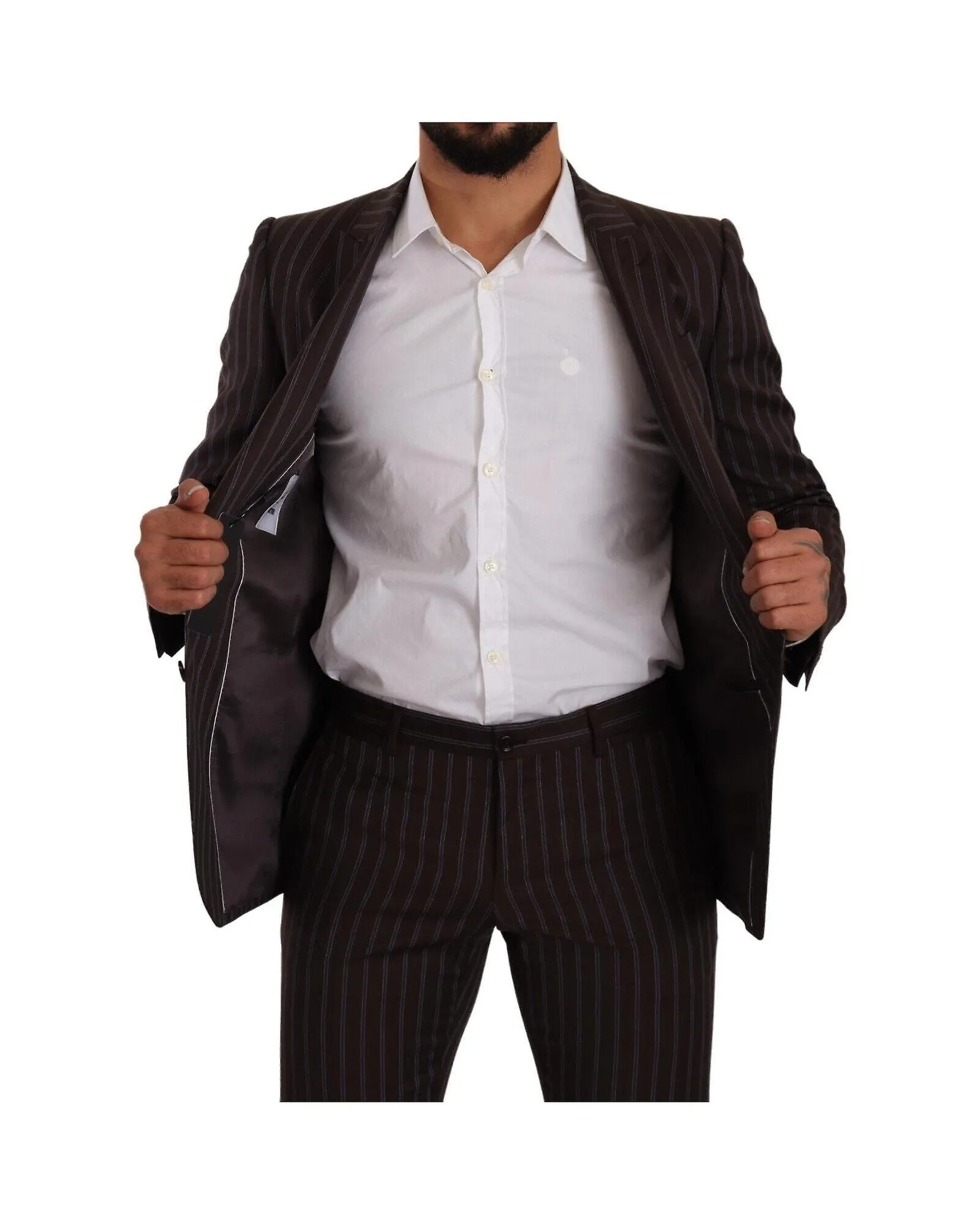 Dolce & Gabbana Maroon Striped Slim Fit 2 Piece Suit