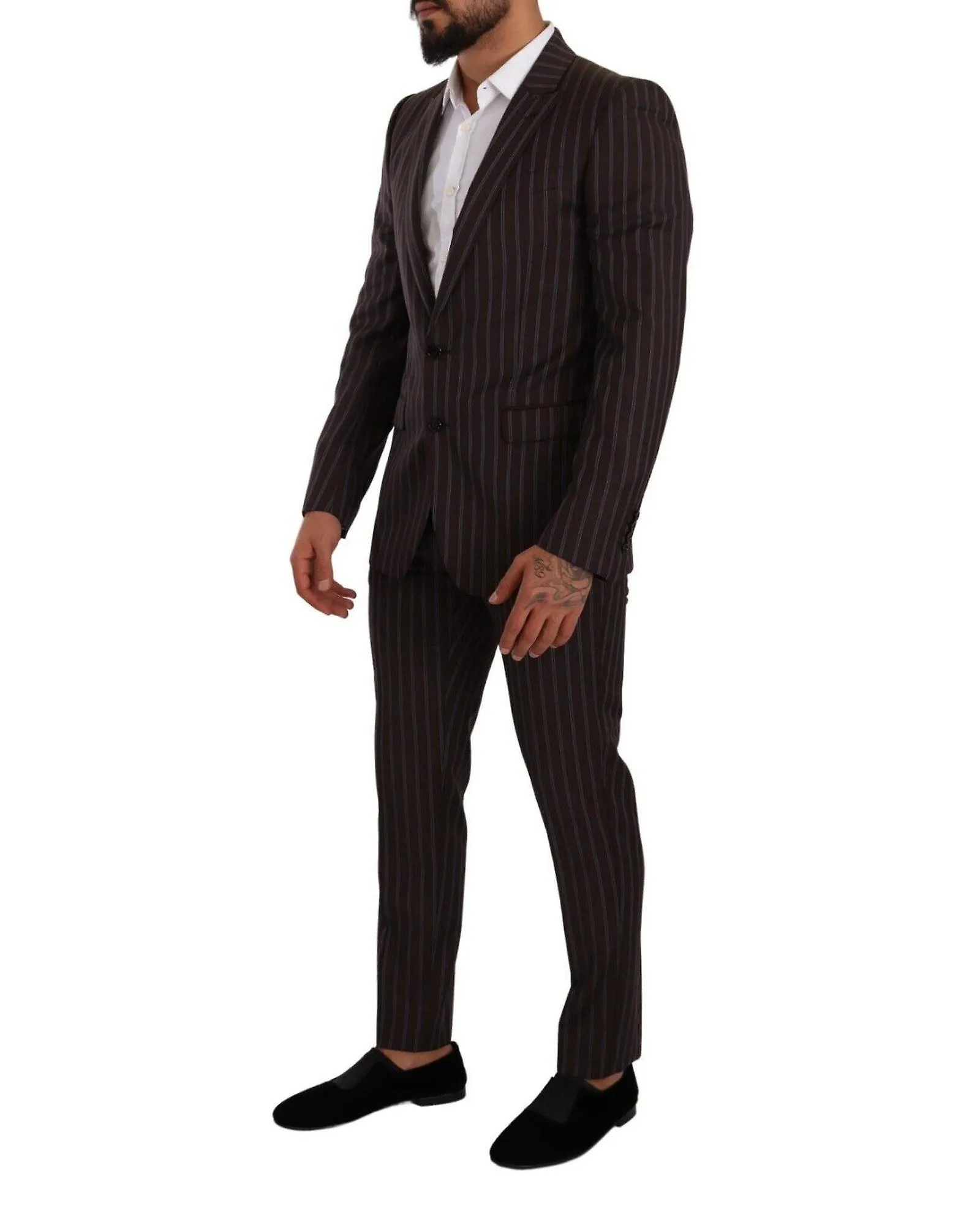 Dolce & Gabbana Maroon Striped Slim Fit 2 Piece Suit