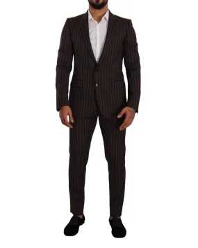 Dolce & Gabbana Maroon Striped Slim Fit 2 Piece Suit