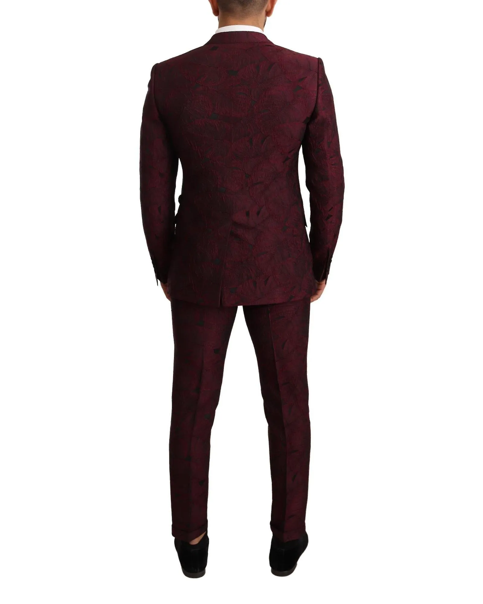 Dolce & Gabbana Sequin Martini 2 Piece Suit with Maroon Leaf Pattern