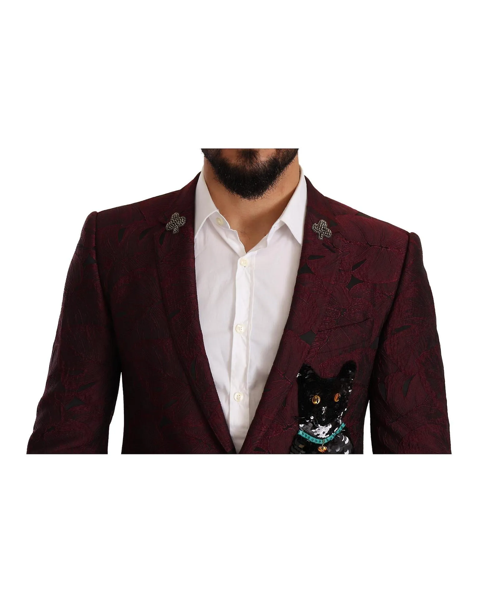 Dolce & Gabbana Sequin Martini 2 Piece Suit with Maroon Leaf Pattern