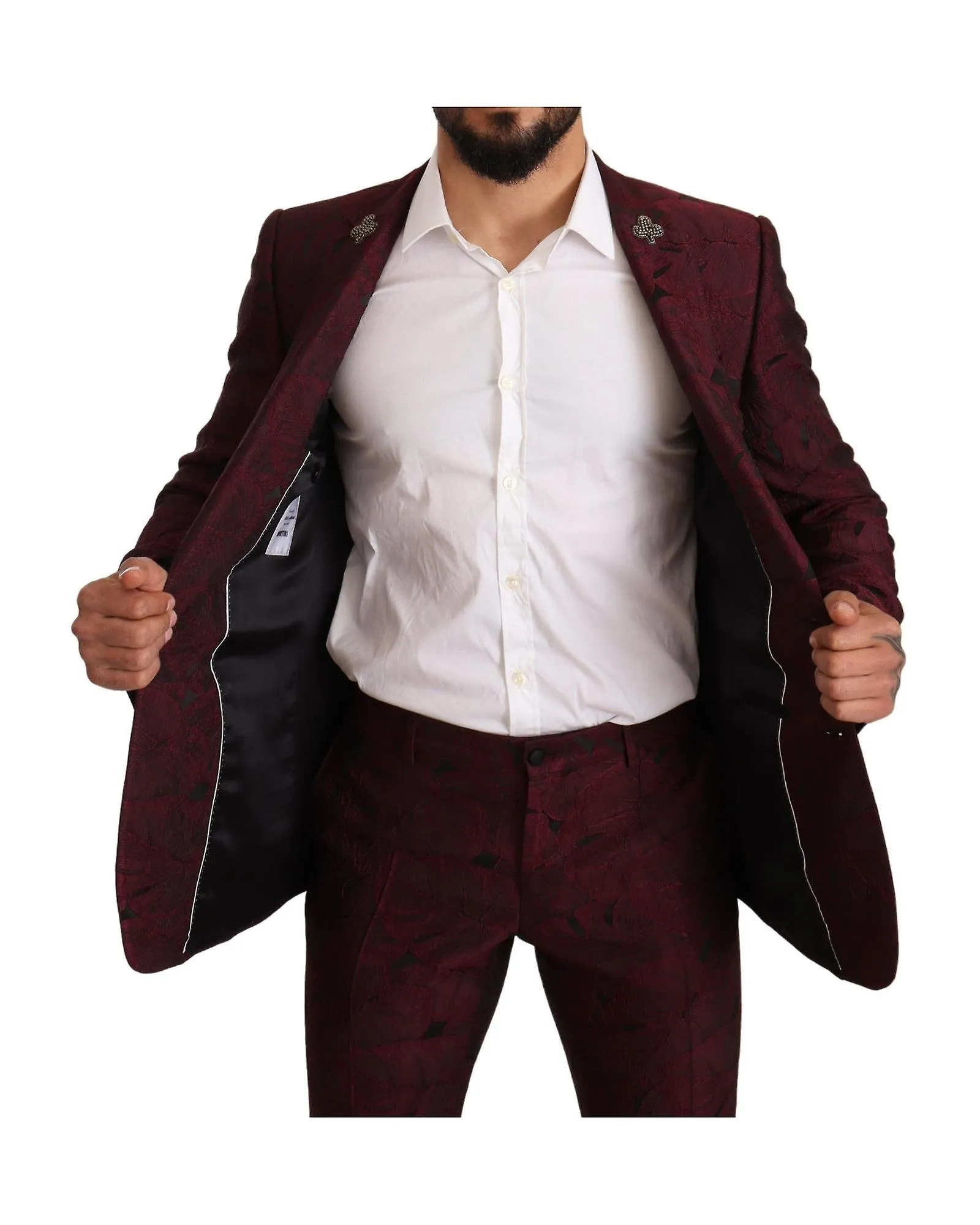 Dolce & Gabbana Sequin Martini 2 Piece Suit with Maroon Leaf Pattern