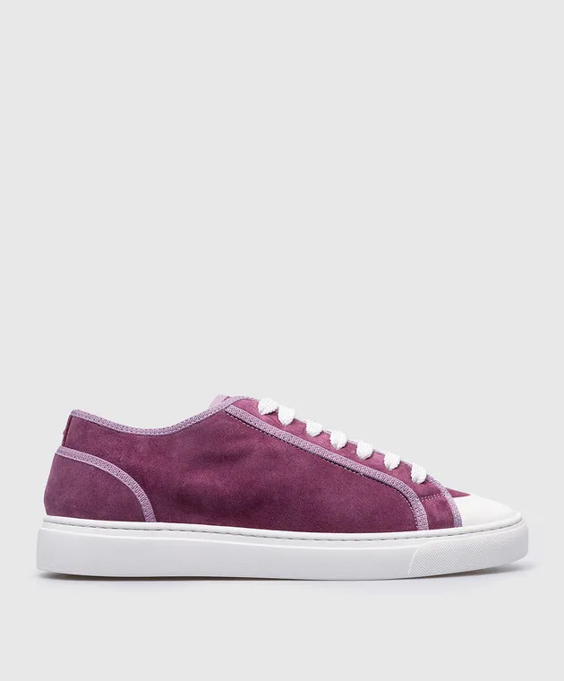 Doucal's Purple logo embossed suede sneakers