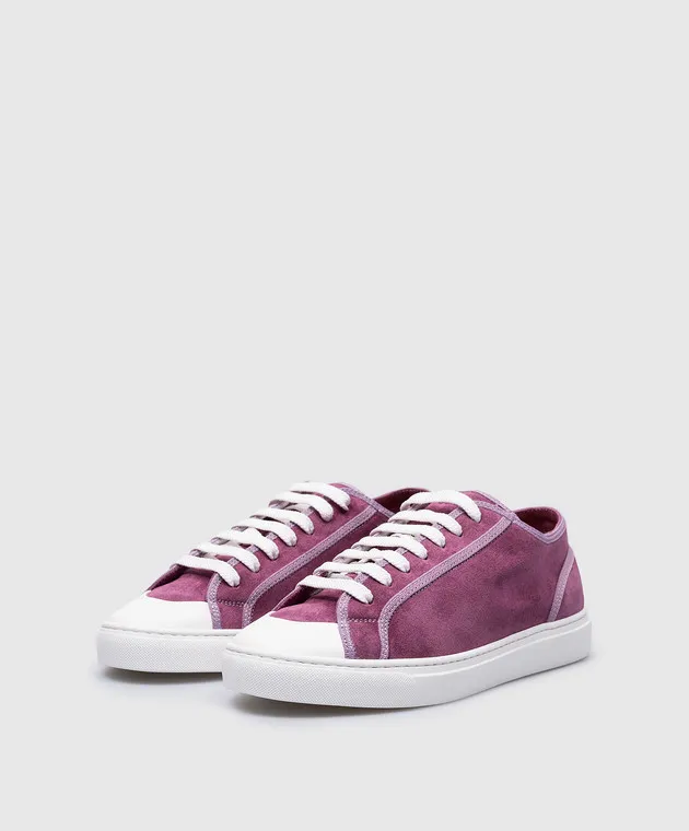 Doucal's Purple logo embossed suede sneakers