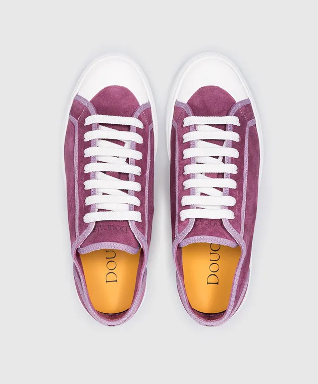 Doucal's Purple logo embossed suede sneakers