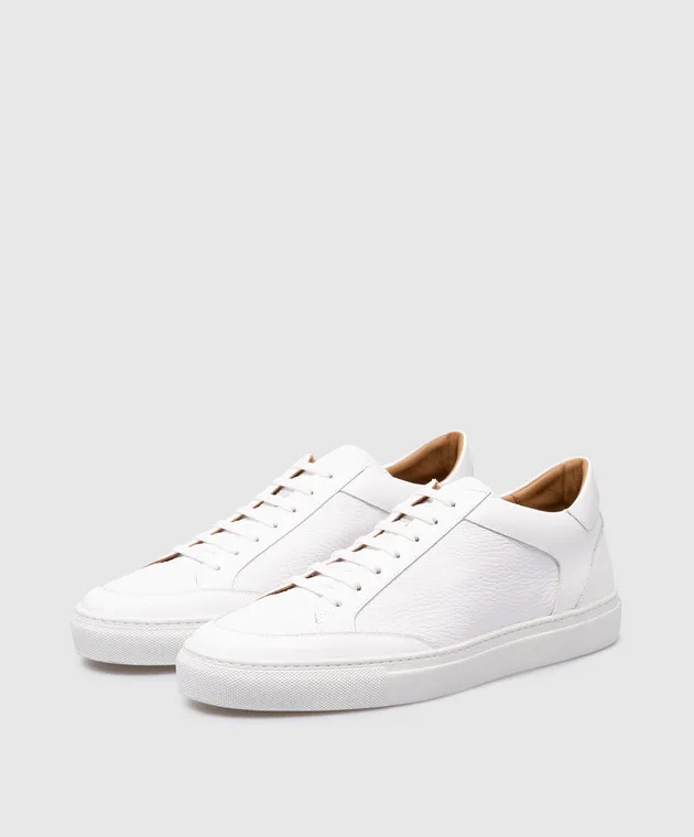 Enrico Mandelli White leather sneakers with logo embroidery