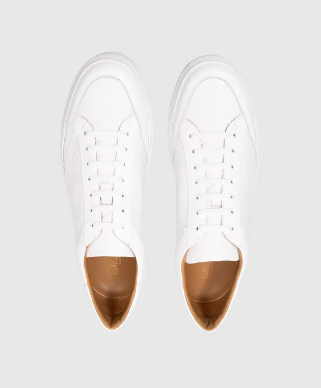 Enrico Mandelli White leather sneakers with logo embroidery