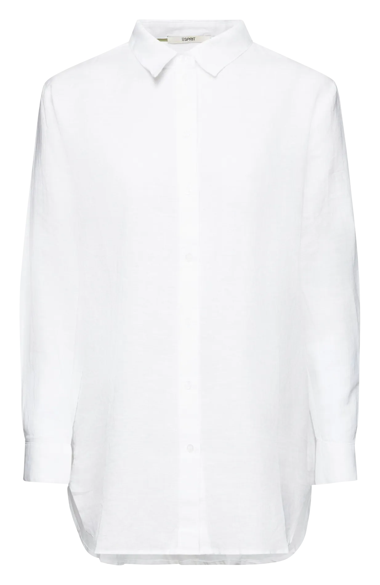 ESPRIT Camisa recta de mezcla de lino y algodón con cuello clásico en blanco