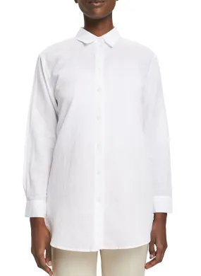 ESPRIT Camisa recta de mezcla de lino y algodón con cuello clásico en blanco