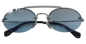 Gafas de sol ovaladas con barra de diamantes de imitación en metal azul claro de Miu Miu 