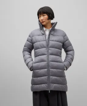 Grey quilted long jacket woman