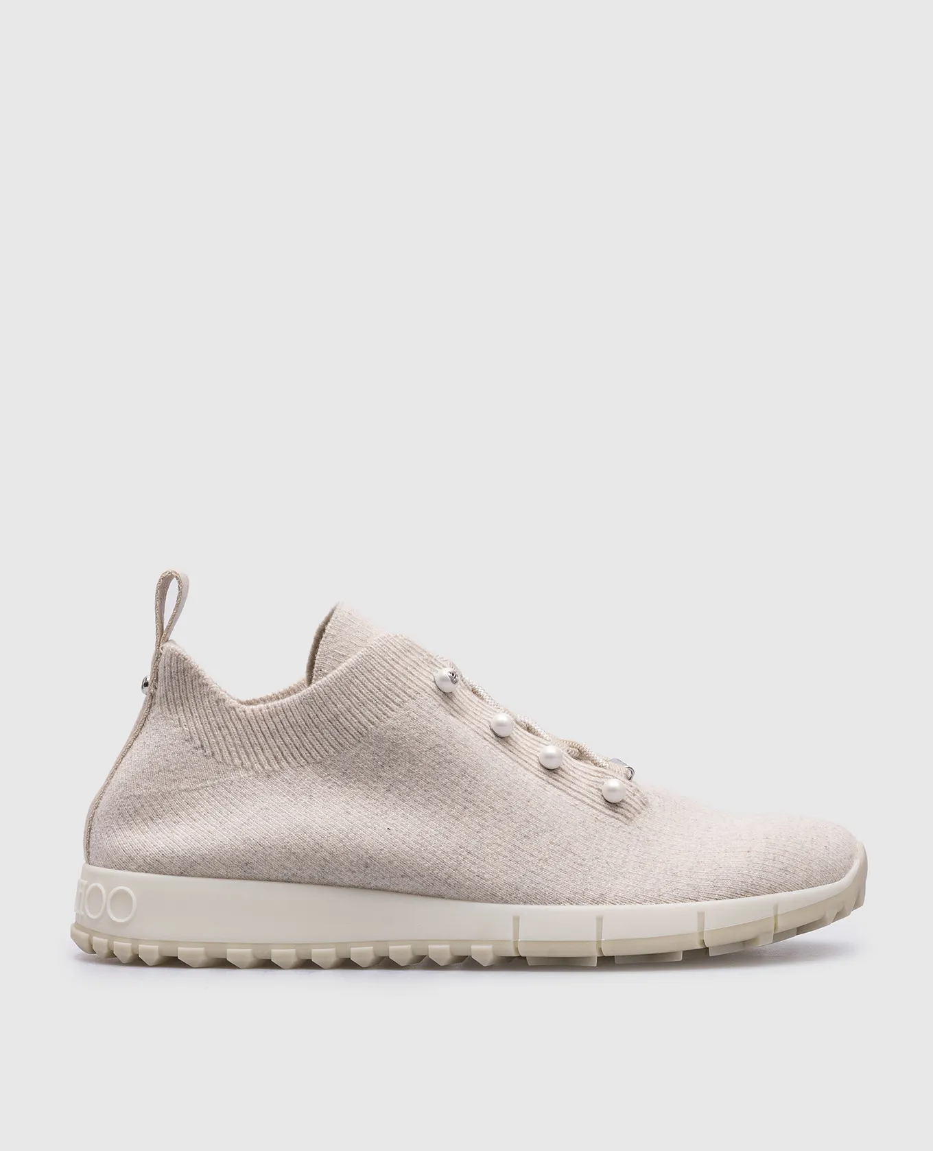 Jimmy Choo Veles beige beaded cashmere sneakers