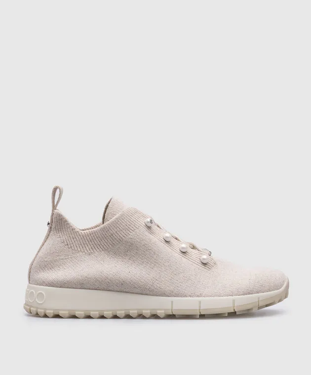 Jimmy Choo Veles beige beaded cashmere sneakers