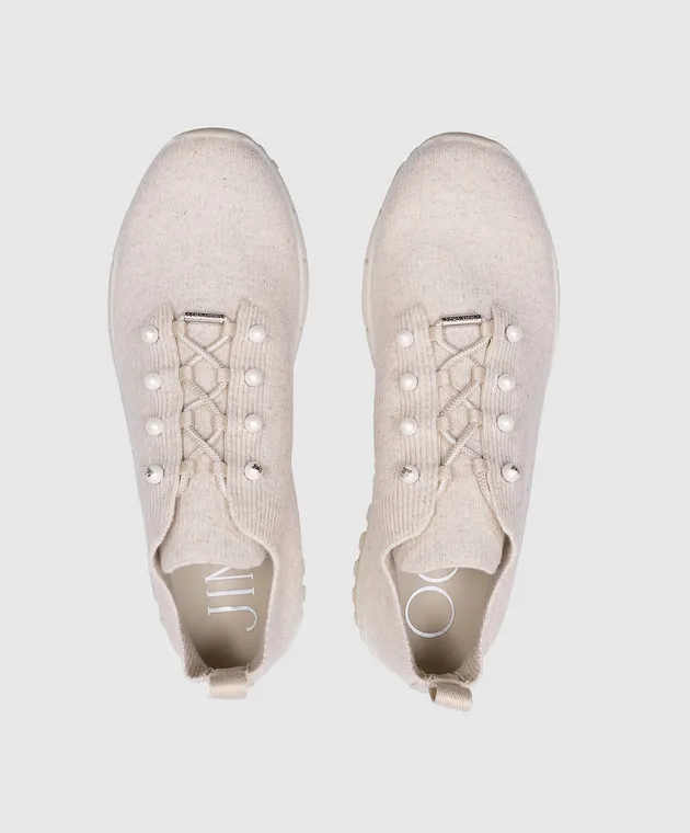 Jimmy Choo Veles beige beaded cashmere sneakers