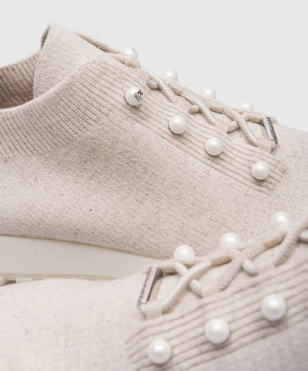 Jimmy Choo Veles beige beaded cashmere sneakers