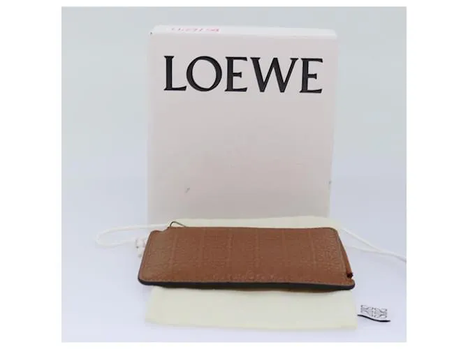 LOEWE Monedero Anagrama de cuero marrón Auth bs16272 Castaño 