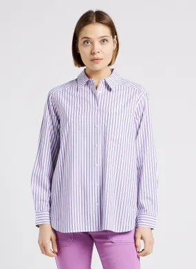 MAISON 123 THOMAS - Camisa holgada de algodón a rayas con cuello clásico en violeta