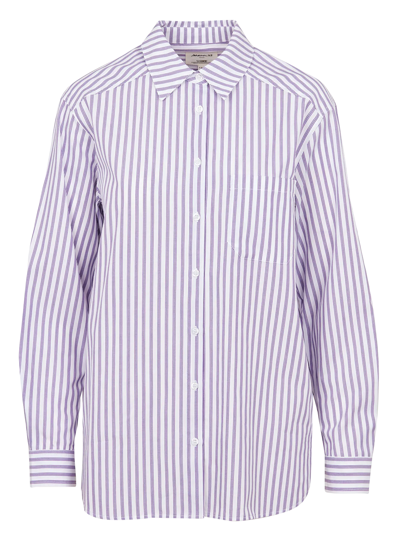 MAISON 123 THOMAS - Camisa holgada de algodón a rayas con cuello clásico en violeta