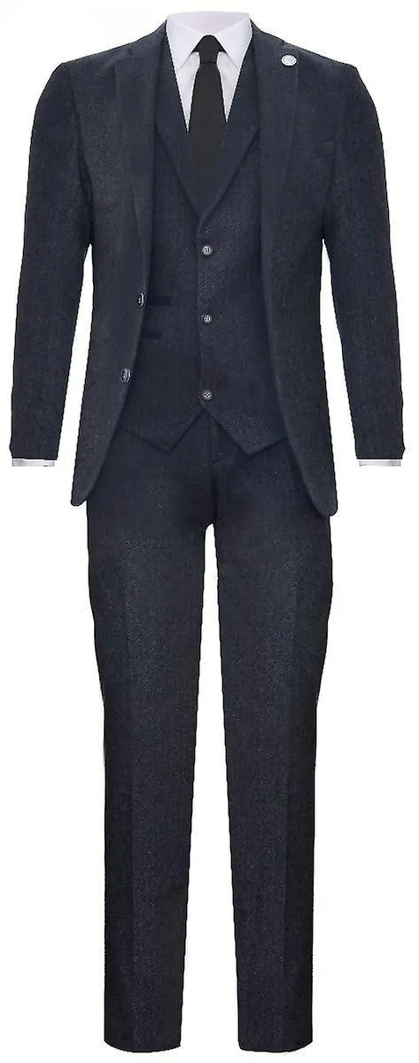 Men's 3 Piece Charcoal Grey Herringbone Tweed Suit