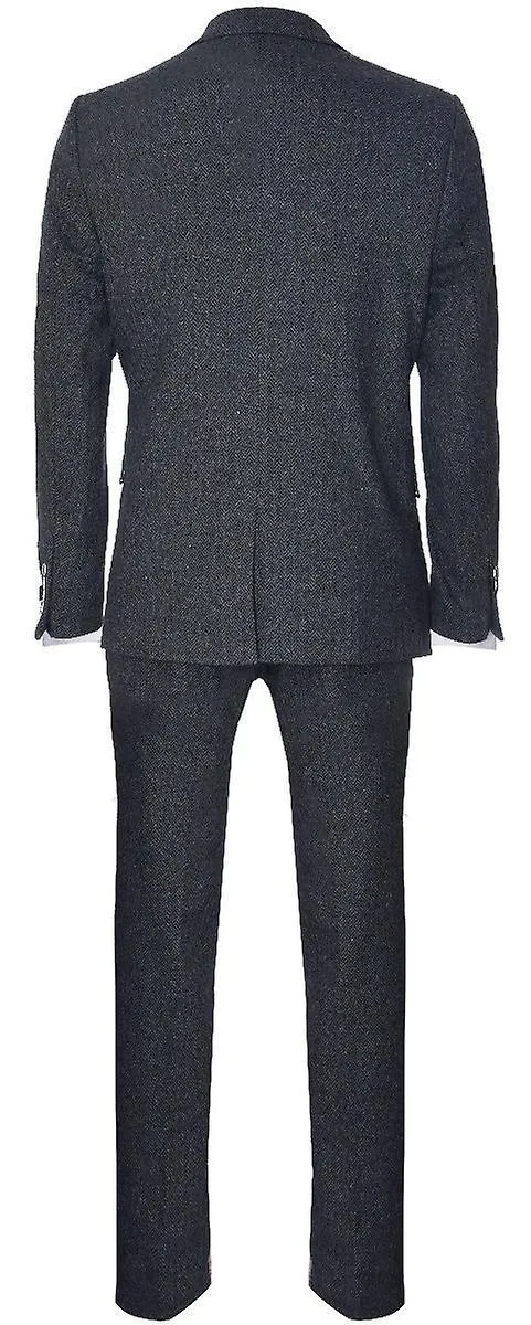 Men's 3 Piece Charcoal Grey Herringbone Tweed Suit